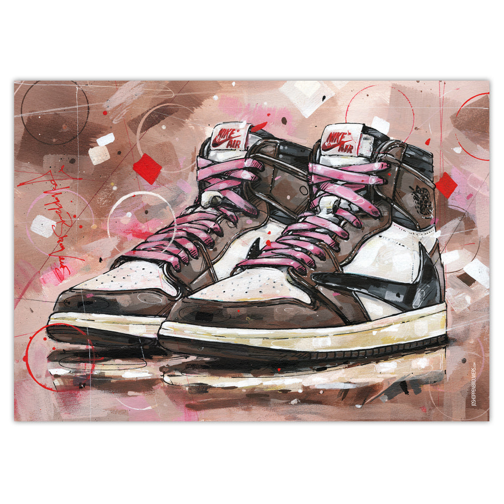 Nike Air Jordan Travis Scott high pink laces art print