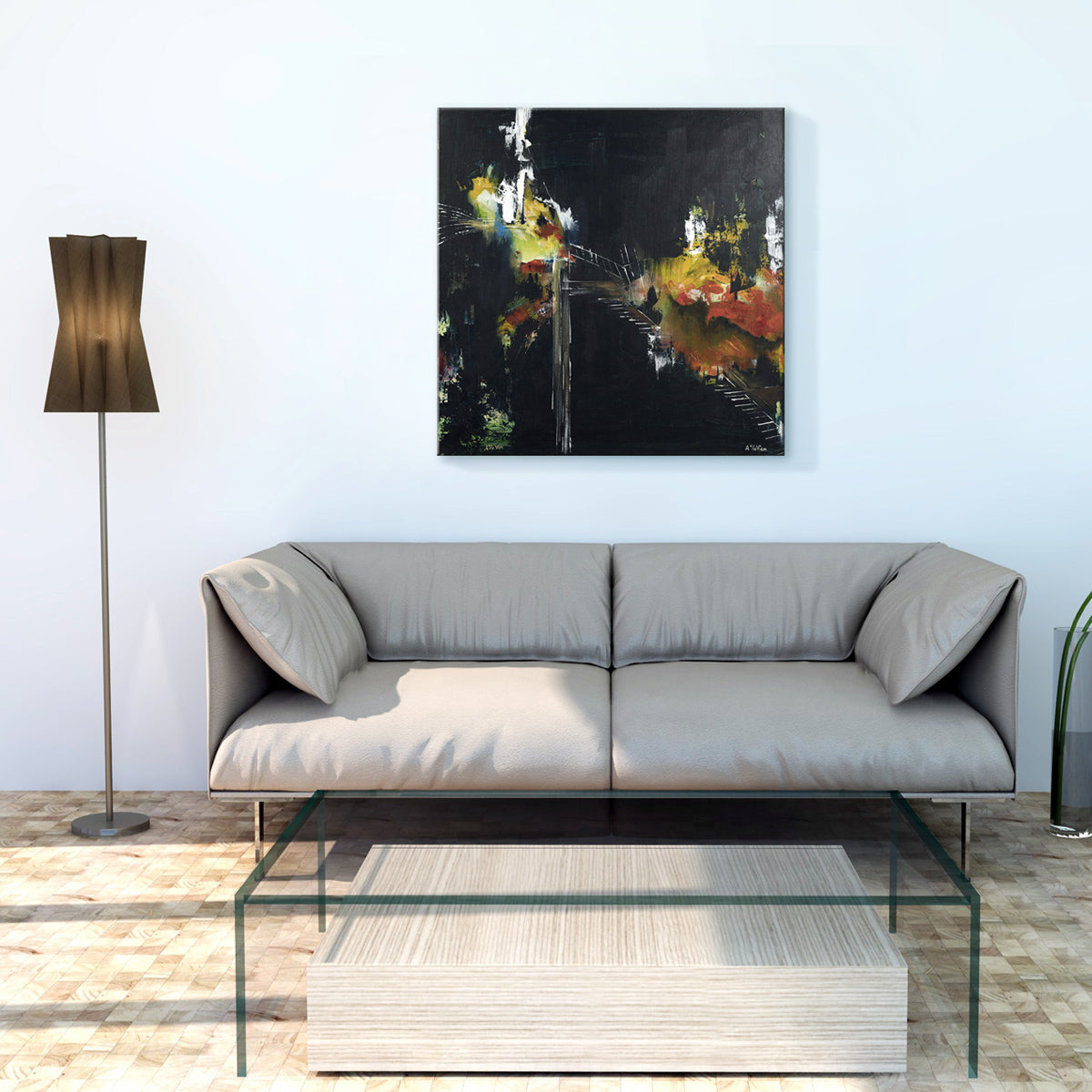 Schwarzes Fantasie Gemälde 90x90 cm