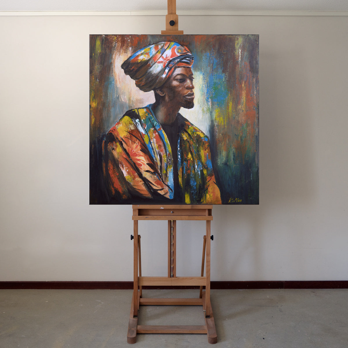 Afrikaanse man schilderij 80x80 cm