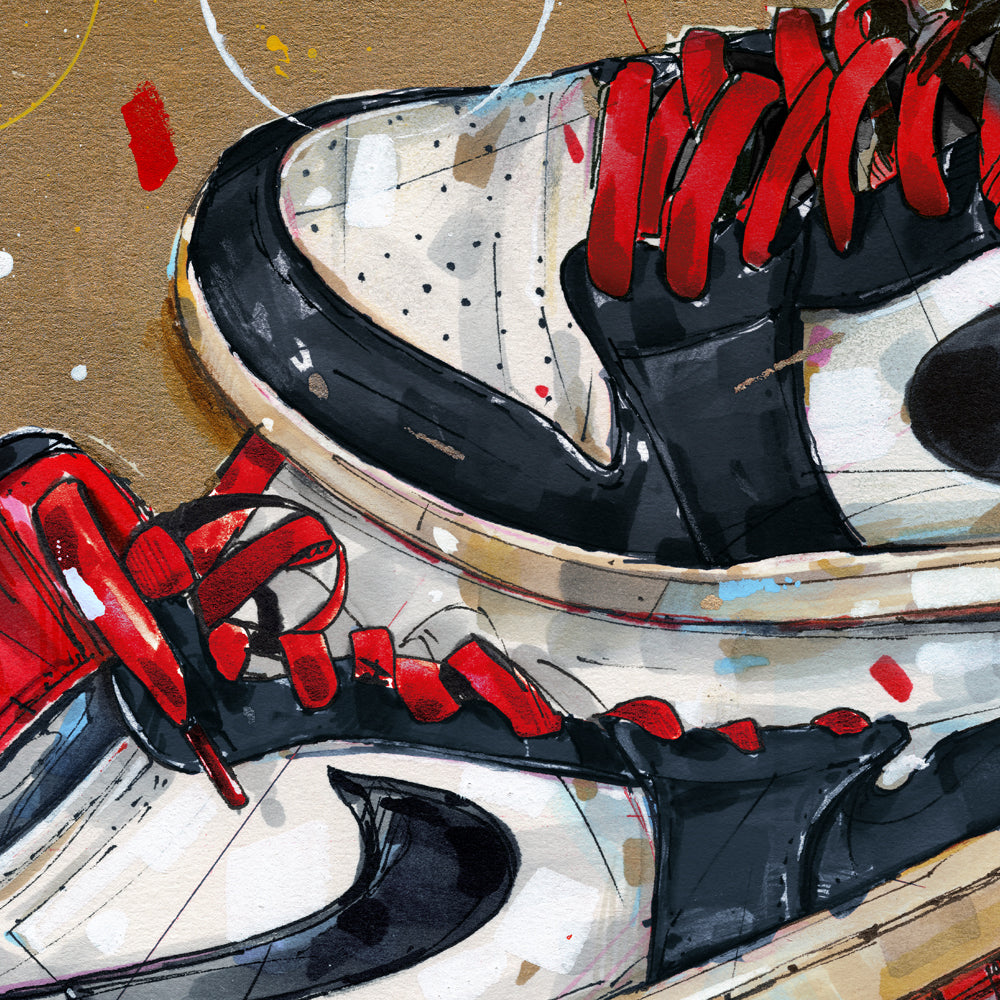 Nike Air Jordan 1 1984 black toe - red laces estampada