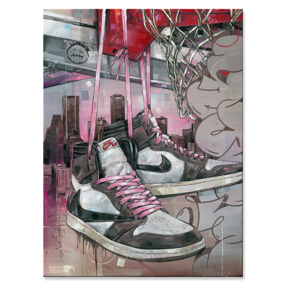 Nike Air Jordan 1 high Travis Scott - pink laces basket painting 60x80 cm (SOLD)