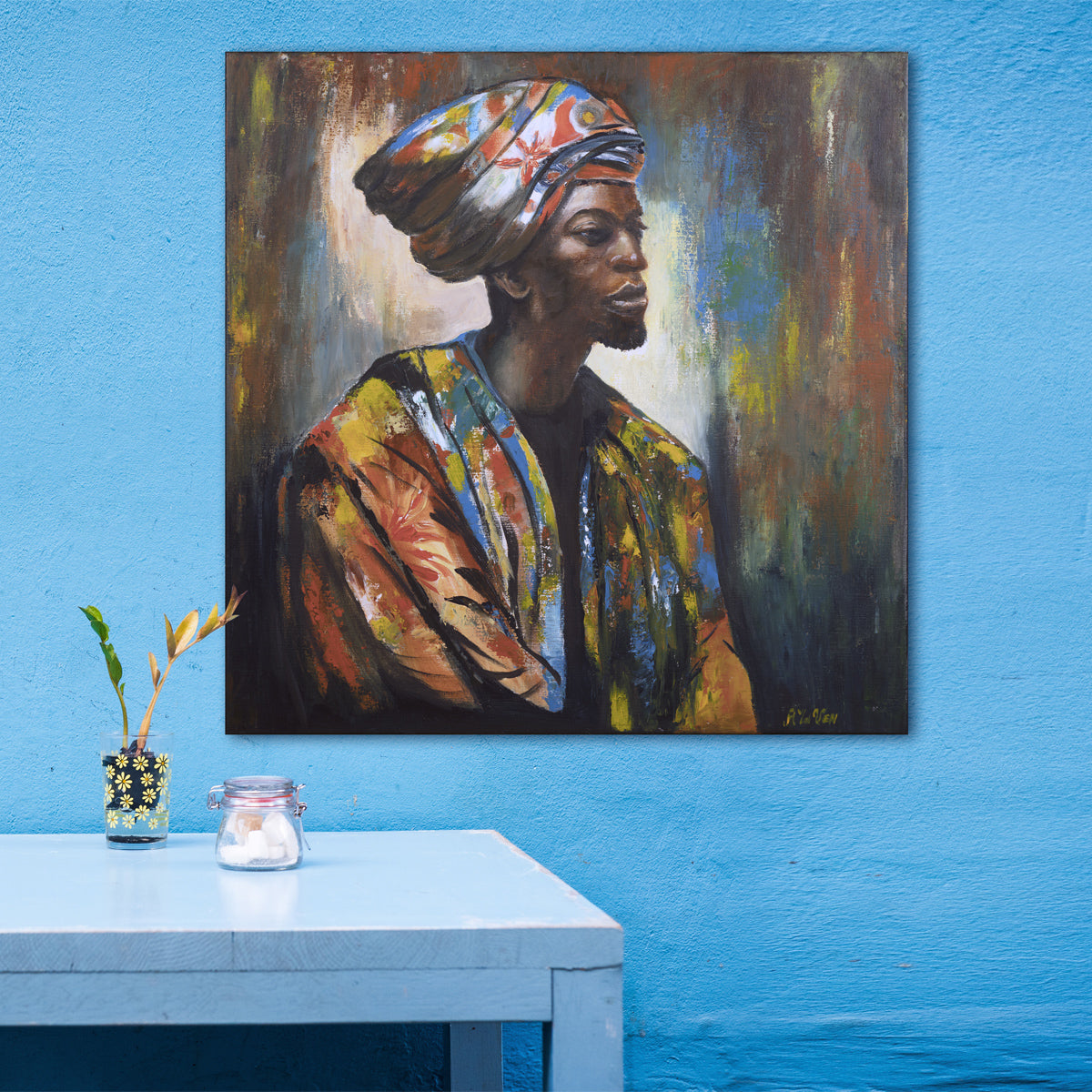 Afrikanischer Mann Gemälde 80x80 cm