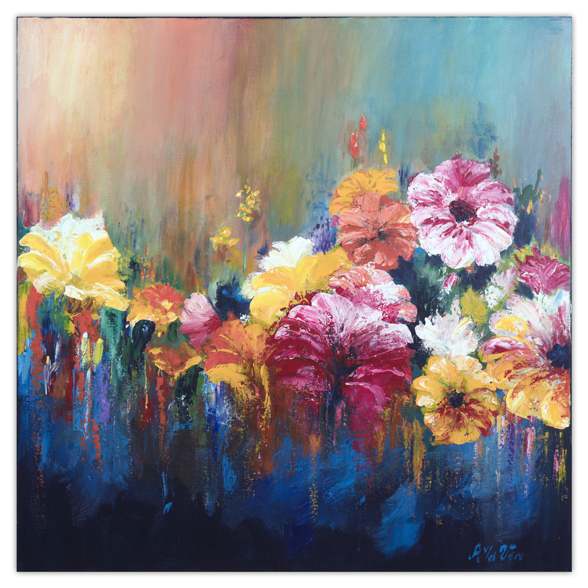 Blumenprachtgemälde 80x80 cm