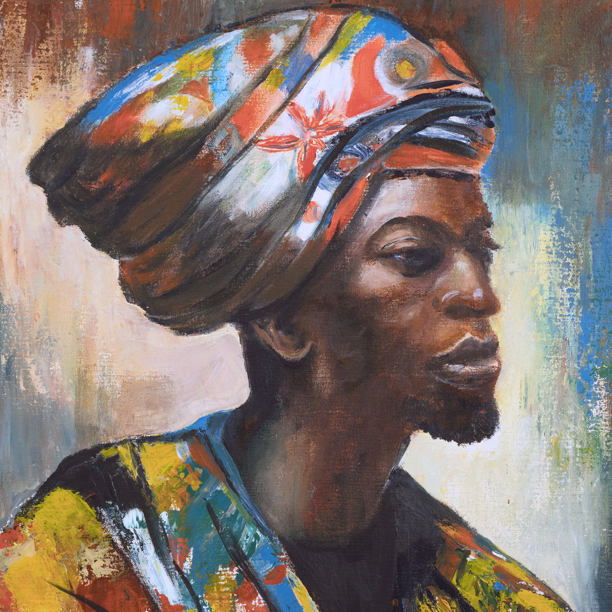 Afrikaanse man schilderij 80x80 cm
