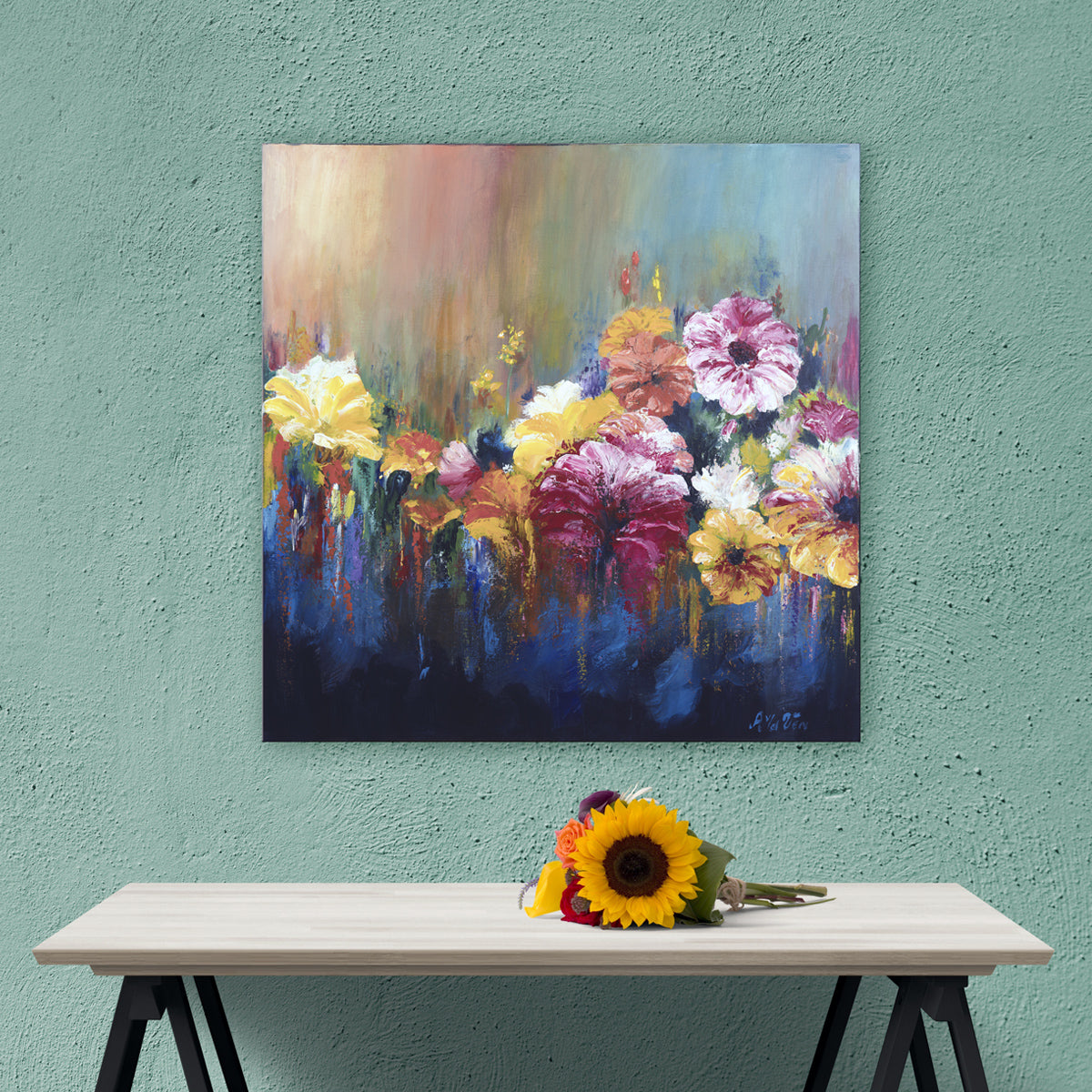 Blumenprachtgemälde 80x80 cm