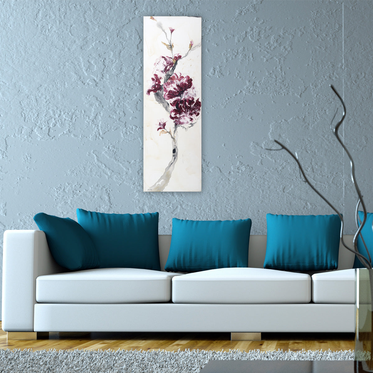 Abstraktes Blumenprachtgemälde 40x120 cm
