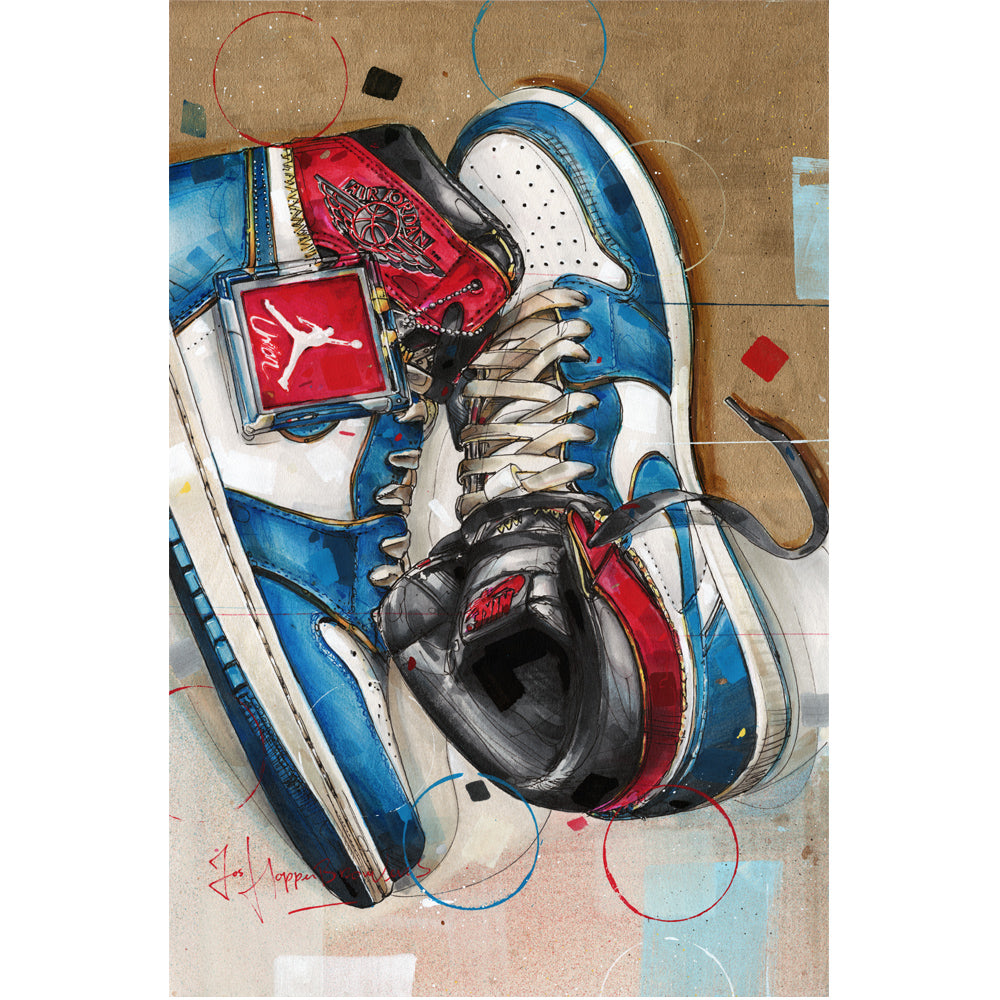 Nike Air Jordan 1 Union LA blue toe painting 28x42 cm