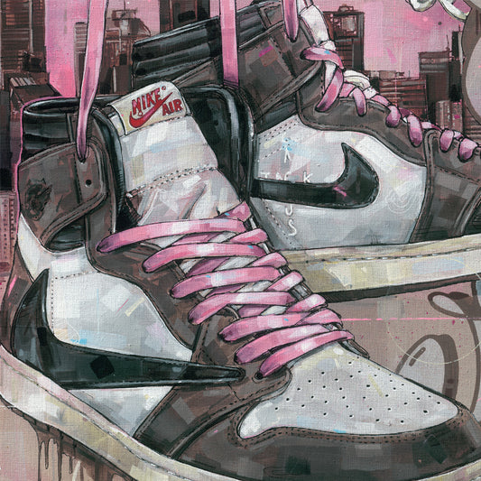 Nike Air Jordan 1 high Travis Scott - pink laces basket painting 60x80 cm (SOLD)