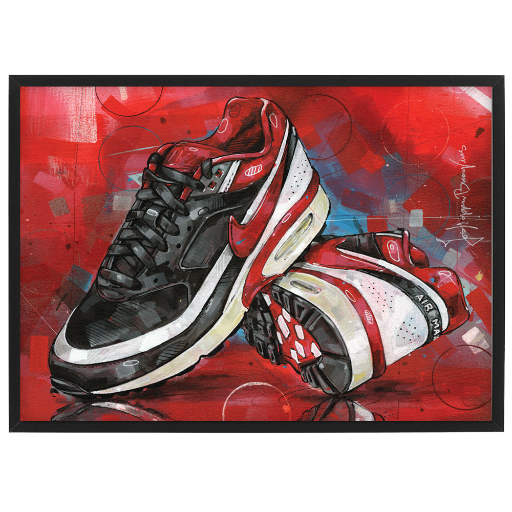 Nike Air Max classic BW varsity red 2 print 42x29 7 cm A3 framed GalleryKauffeld