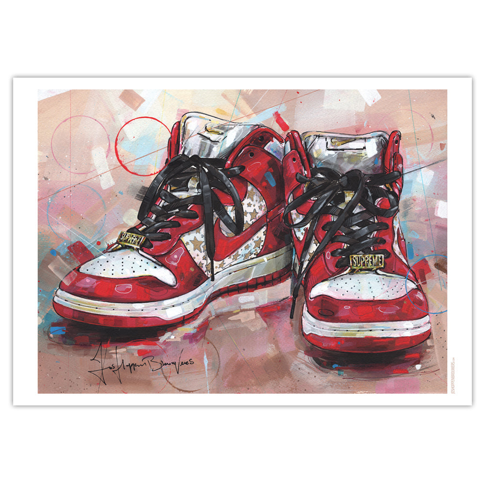 Nike Dunk high pro SB red stars Druck