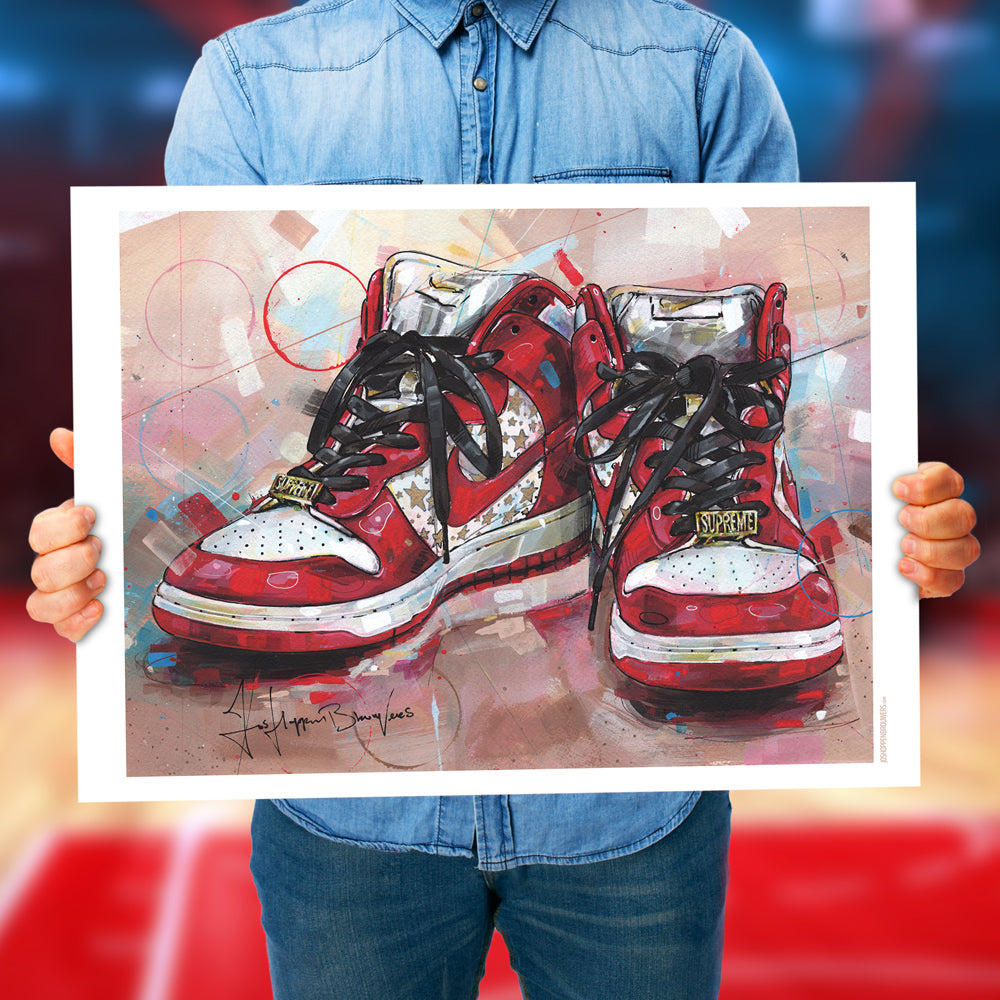 Nike Dunk high pro SB red stars Druck