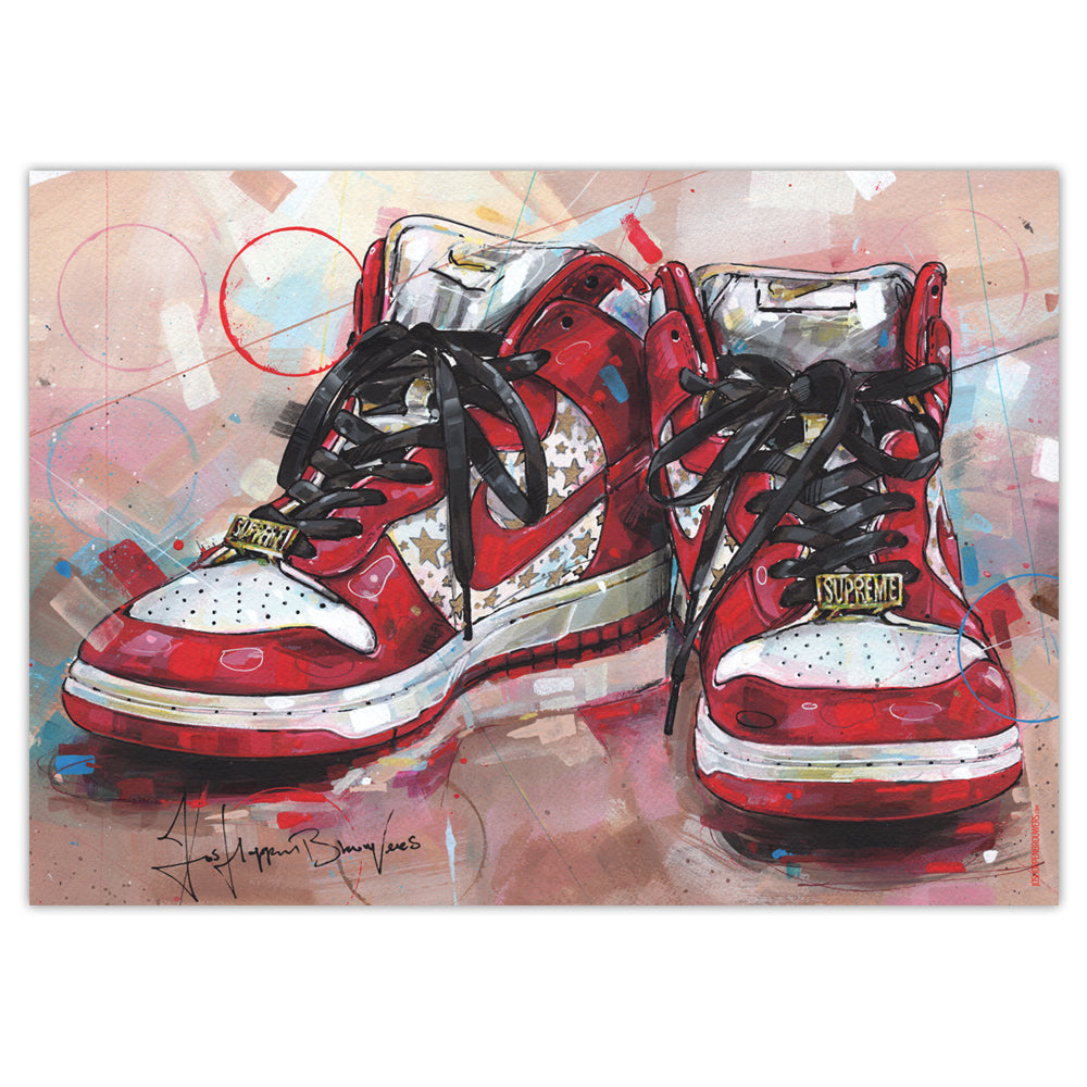 Nike Dunk high pro SB red stars Druck