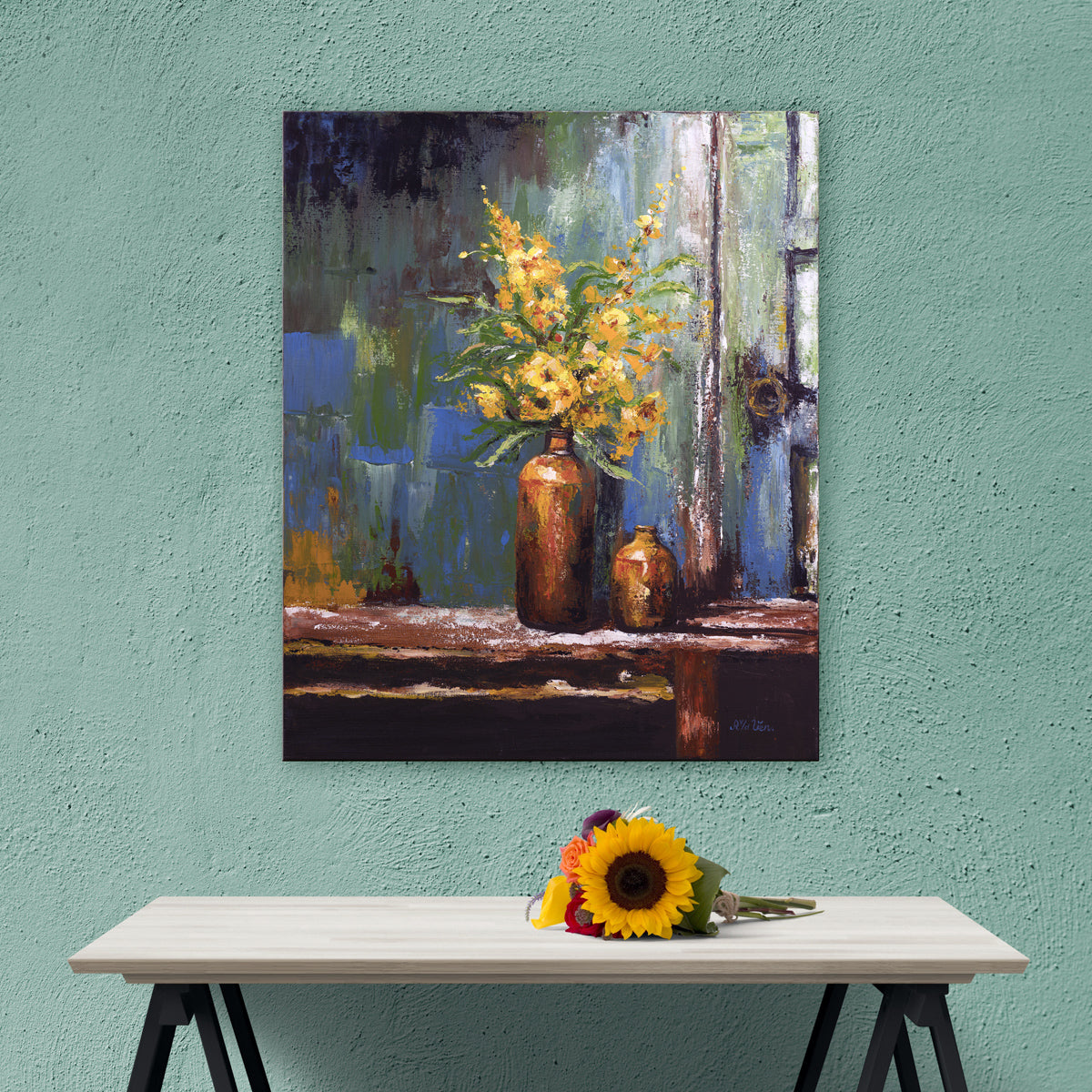 Pintura orquídea en jarrón 70x85 cm