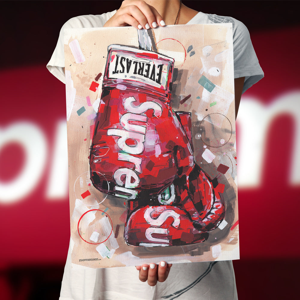 Rote Boxhandschuhe Druck