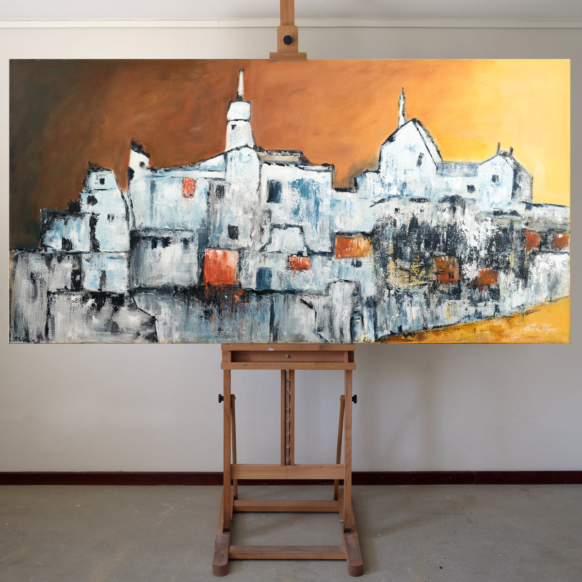Weißes Stadtgemälde 120x80 cm