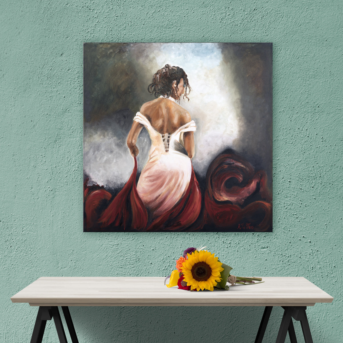 Pintura mujer en rojo 100x100 cm