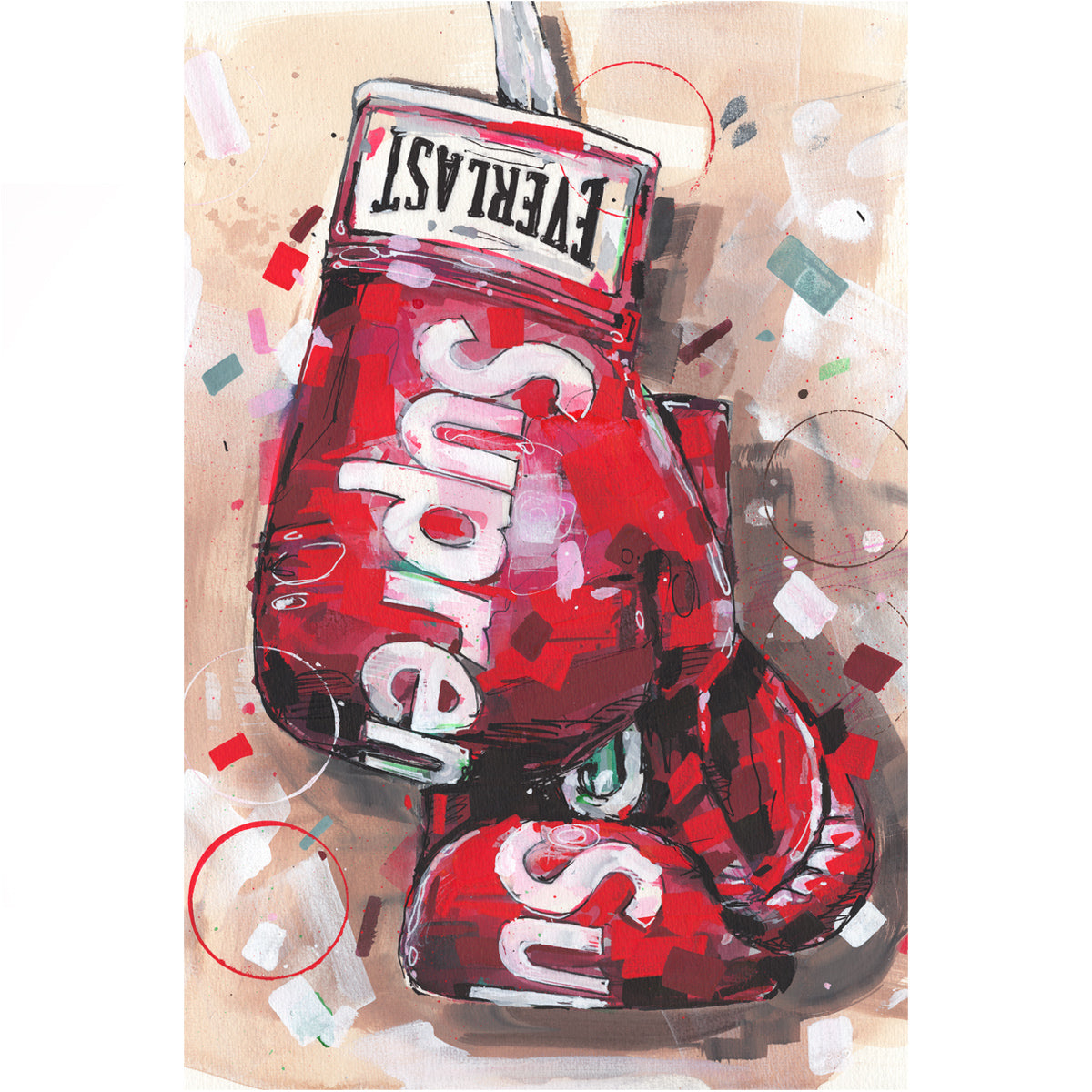 Red boxinggloves canvas 40x60 cm