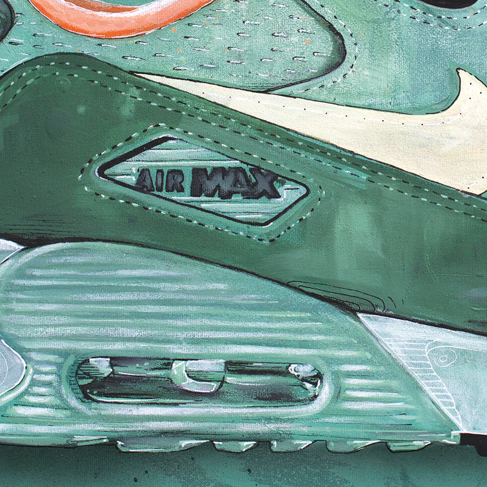 Nike Air Max 90 green print 70x50 cm - ingelijst & gesigneerd