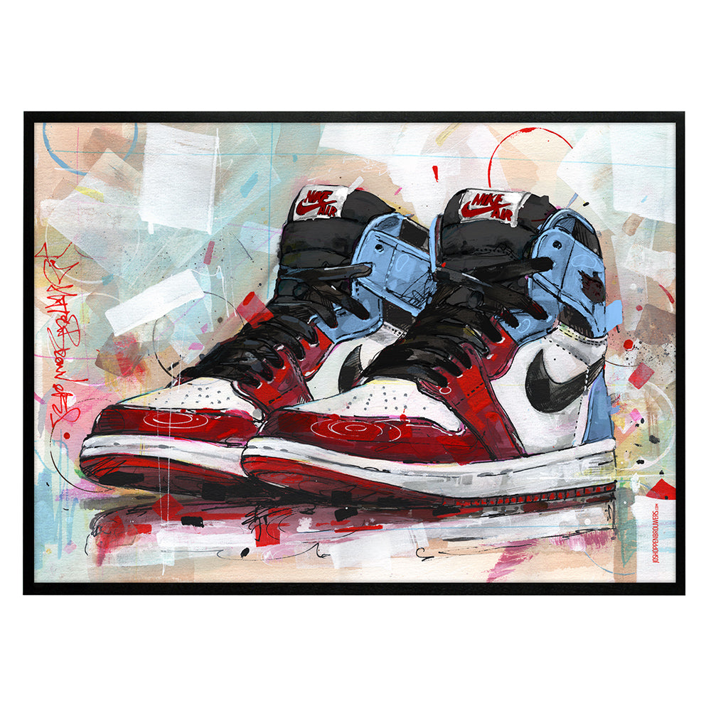 Nike Air Jordan 1 retro high fearless Chicago print 70x50 cm - ingelijst & gesigneerd