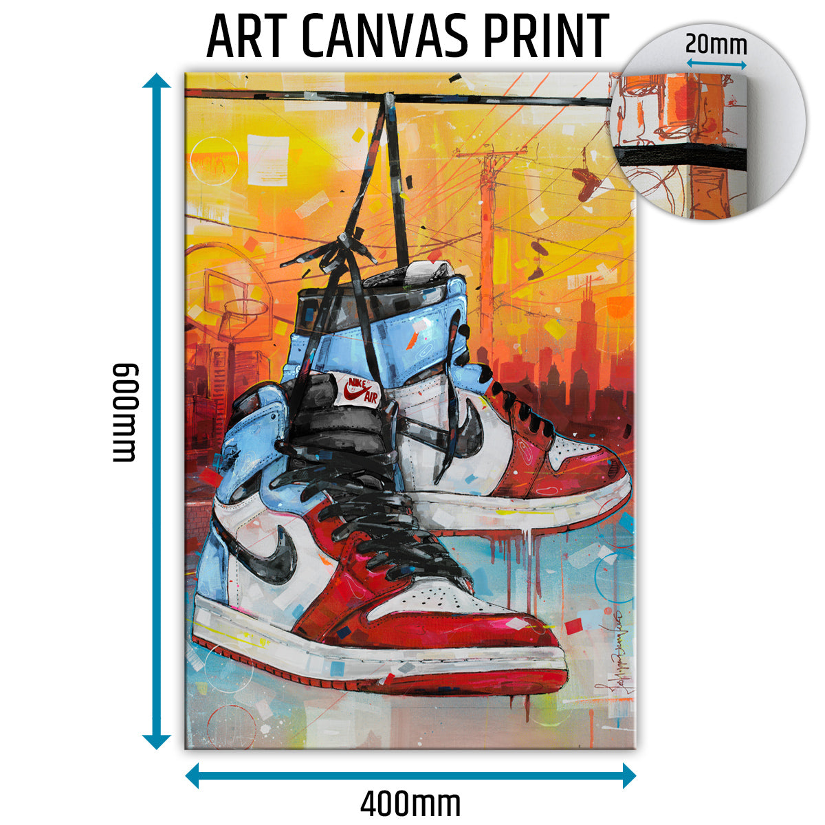 Nike Air Jordan 1 powerlines fearless Chicago toile 40x60 cm