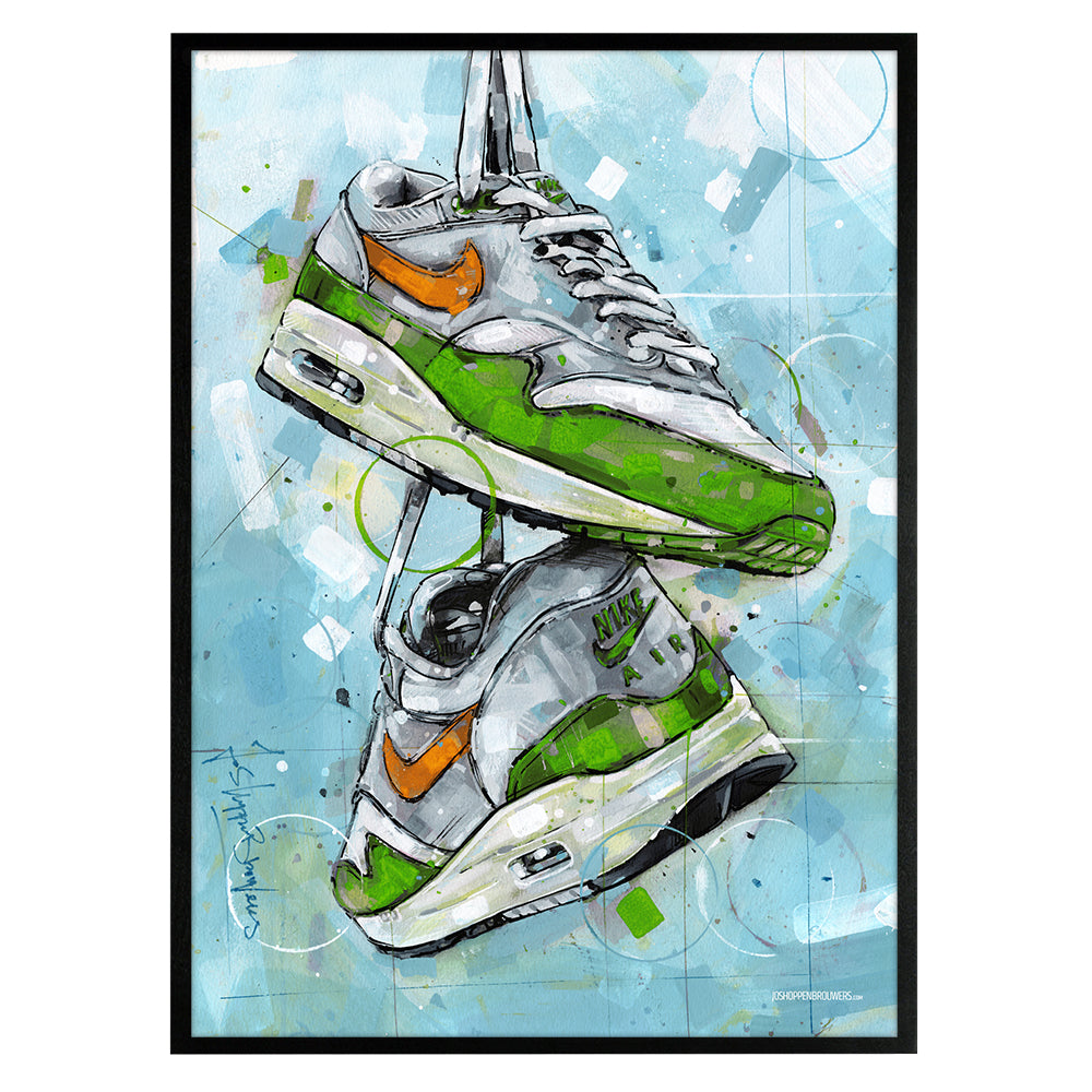 Nike Air Max 1 green print 50x70 cm - ingelijst & gesigneerd