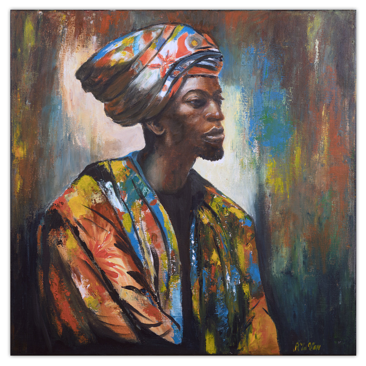 Afrikaanse man schilderij 80x80 cm