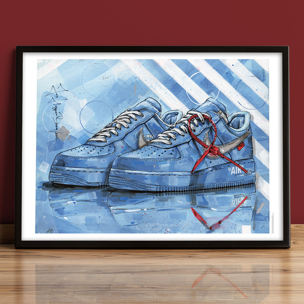 Nike Air Force 1 low university blue print 70x50 cm - framed & signed