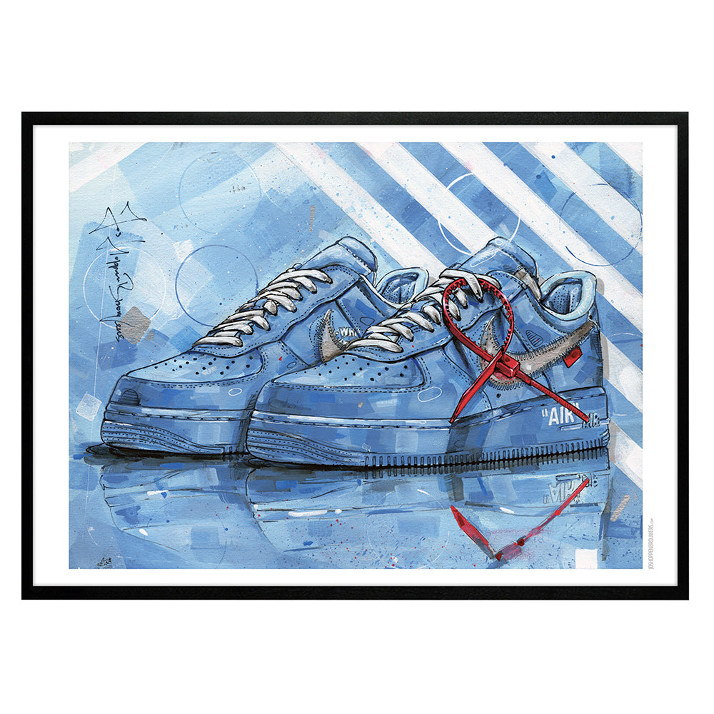 Nike Air Force 1 low university blue print 70x50 cm - framed & signed