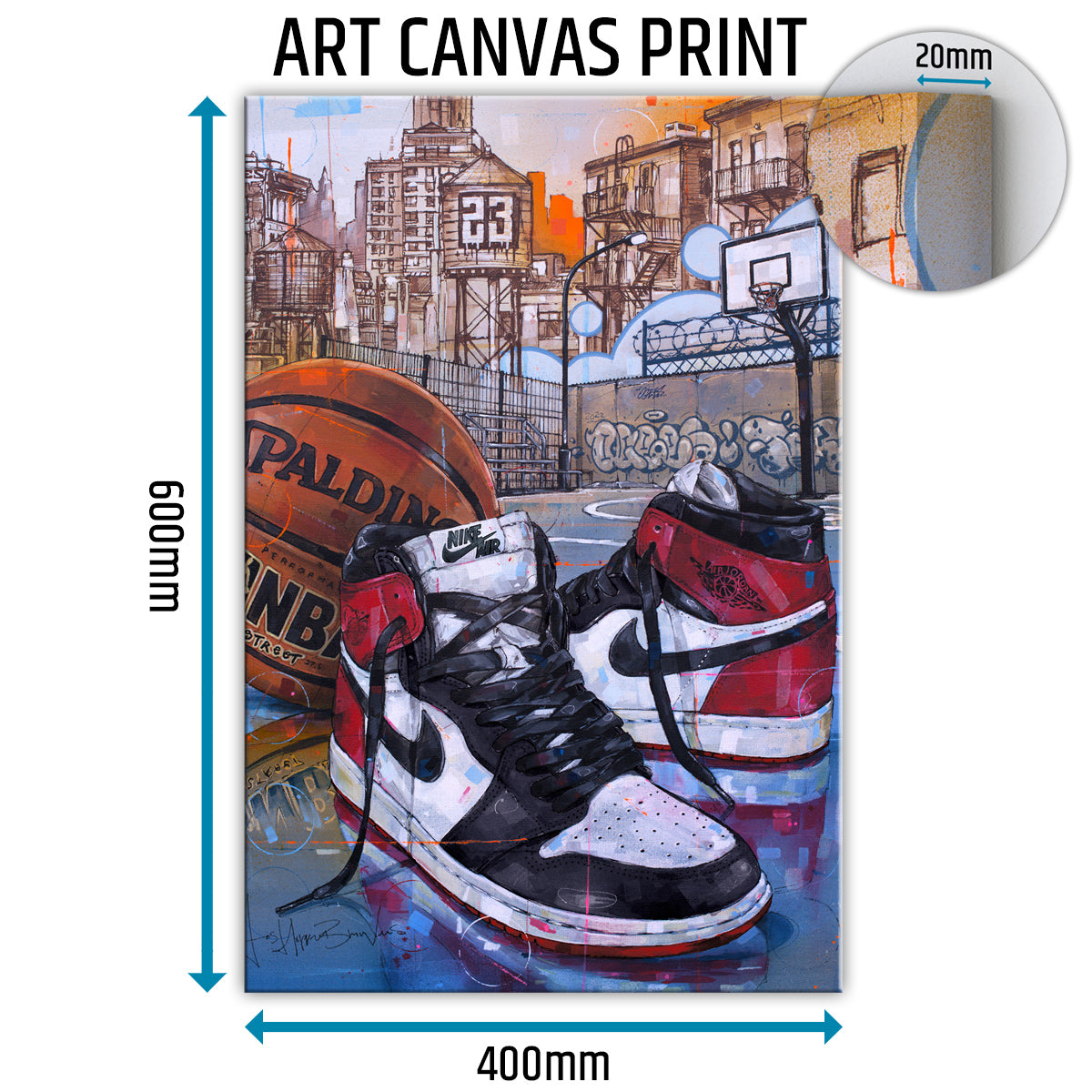 Nike Air Jordan 1 basketball black toe lienzo 40x60 cm