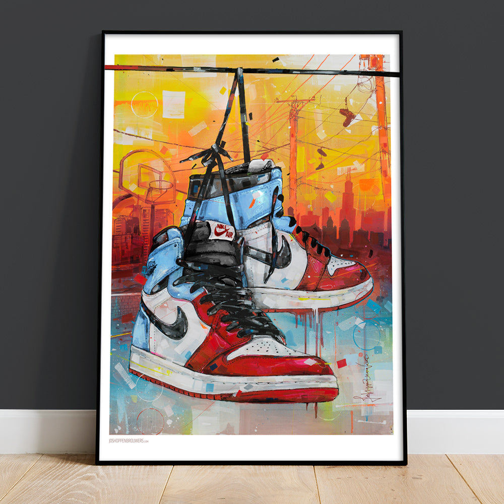 Nike Air Jordan 1 powerlines fearless Chicago Druck 50x70 cm - gerahmt und signiert