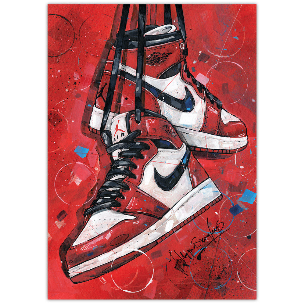 Nike Air Jordan 1 retro Chicago Druck 29,7x42 cm (A3) - gerahmt und signiert