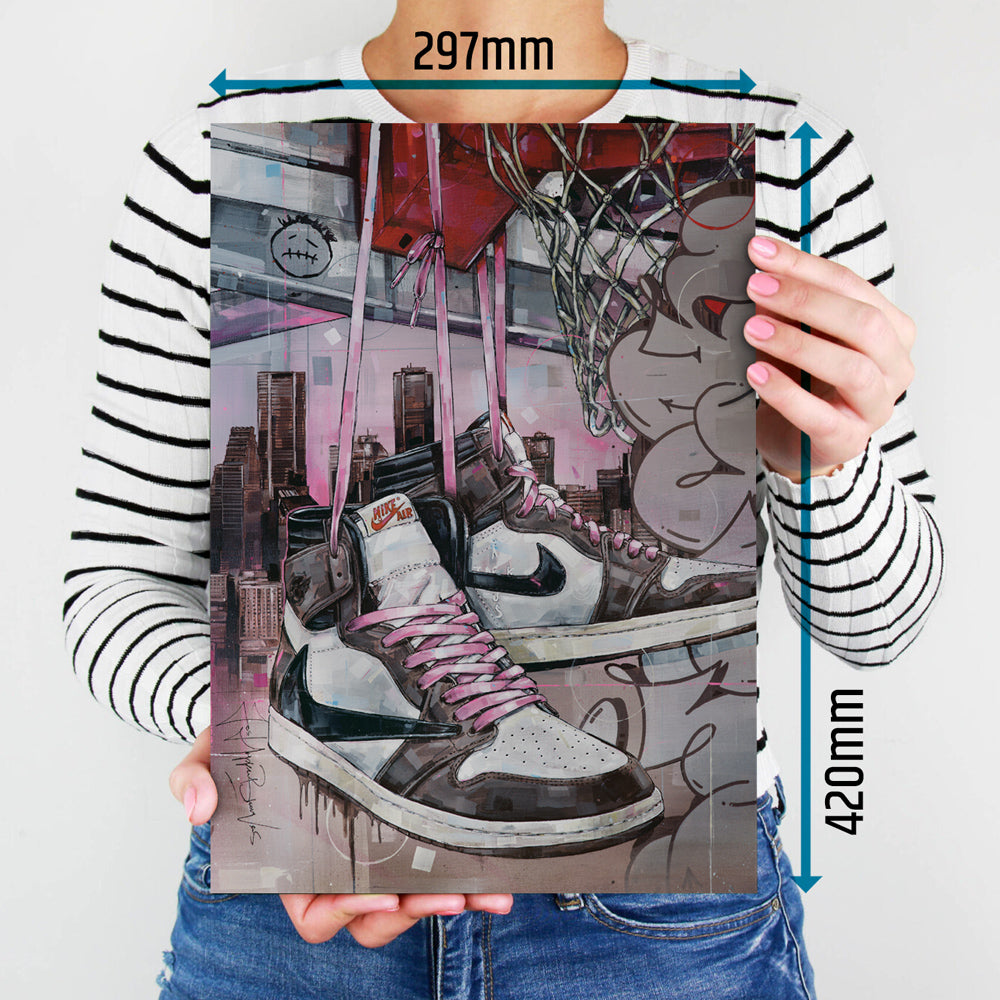 Nike Air Jordan 1 Travis Scott high - pink laces basket art print