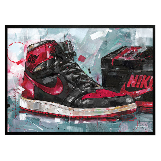 Nike Air Jordan 1 shoebox banned bred imprimé 70x50 cm - encadré et signé