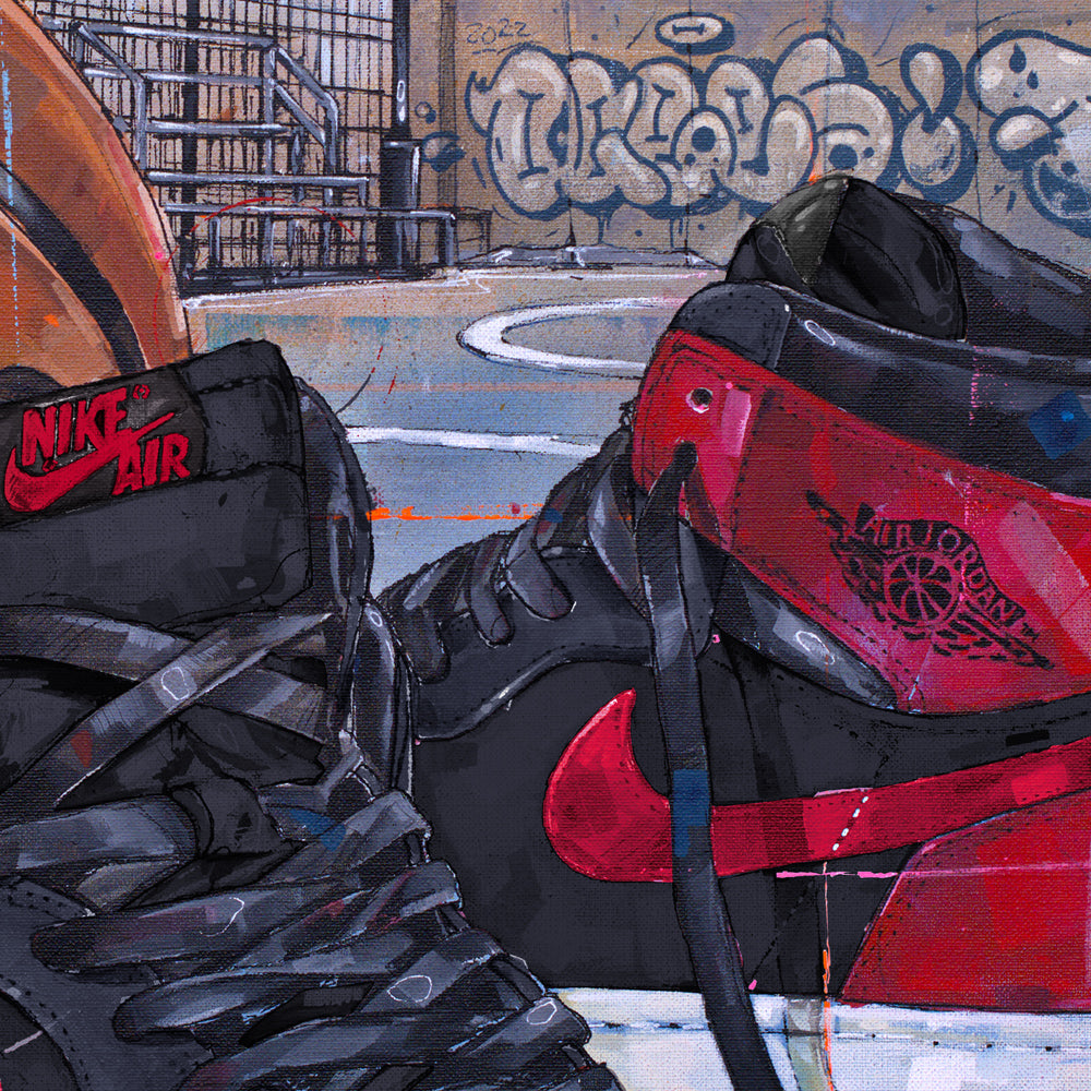 Nike Air Jordan 1 basketball banned bred print 50x70 cm - ingelijst & gesigneerd