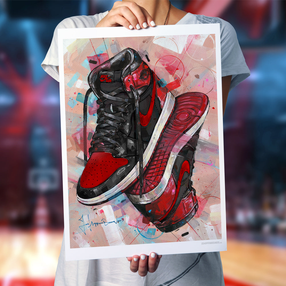 Nike Air Jordan 1 upside down banned bred estampado 50x70 cm