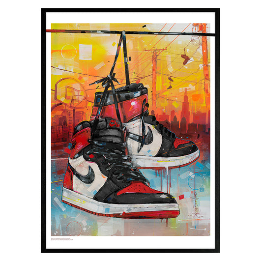 Nike Air Jordan 1 powerlines bred toe Druck 50x70 cm - gerahmt und signiert