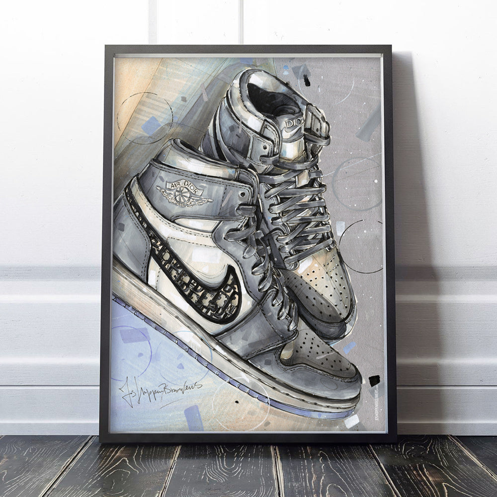 Nike Air Jordan 1 full colour print 50x70 cm - ingelijst & gesigneerd