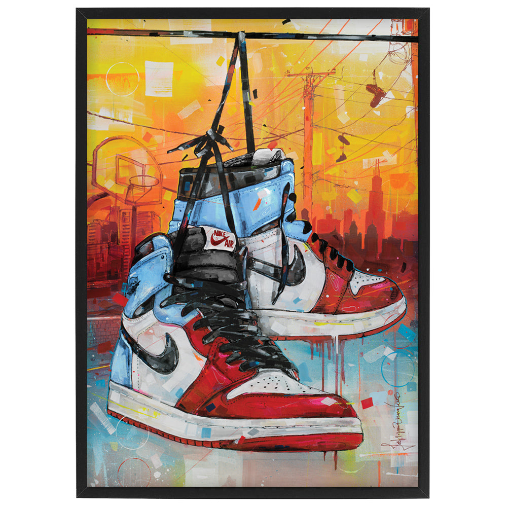 Nike Air Jordan 1 powerlines fearless Chicago imprimé 29,7x42 cm (A3) - encadré et signé