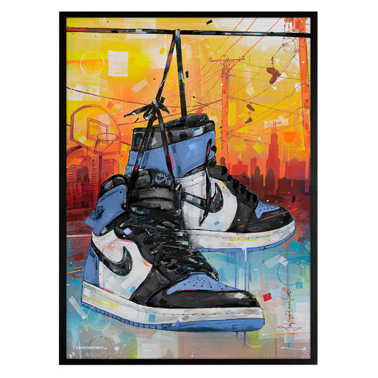 Nike Air Jordan 1 powerlines UNC Toe Druck 50x70 cm - gerahmt und signiert