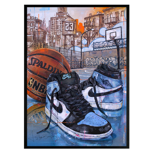 Nike Air Jordan 1 basketball UNC Toe imprimé 50x70 cm - encadré et signé