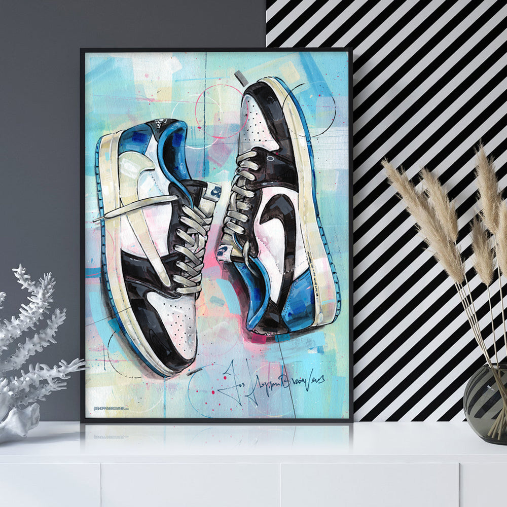 Nike Air Jordan 1 fragment low print 50x70 cm - framed & signed