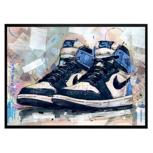 Nike Air Jordan 1 retro high obsidian blue estampado 70x50 cm - enmarcado y firmado