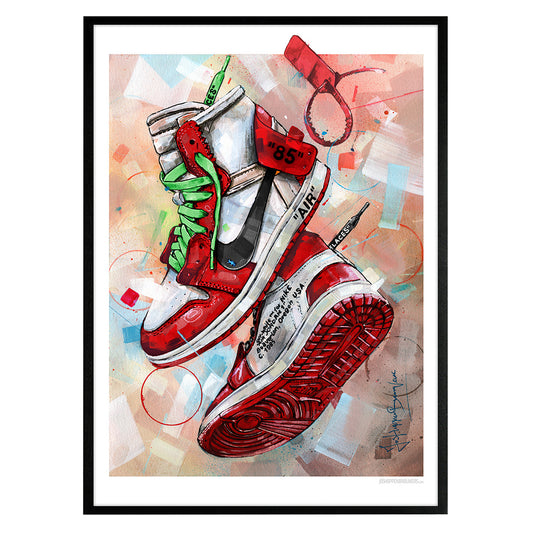 Nike Air Jordan 1 Off White Chicago - green laces print 50x70 cm - ingelijst & gesigneerd