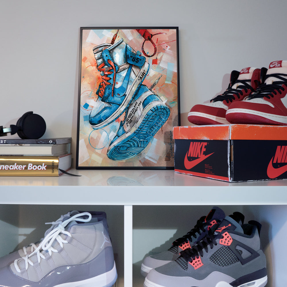 Nike Air Jordan 1 Off White university blue print 29,7x42 cm (A3) - framed & signed