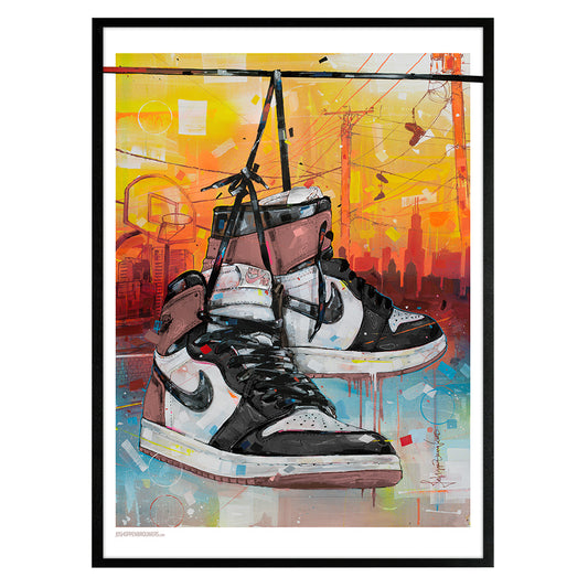 Nike Air Jordan 1 powerlines rust pink print 50x70 cm - framed & signed