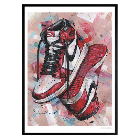 Nike Air Jordan 1 upside down Chicago Druck 50x70 cm - gerahmt und signiert