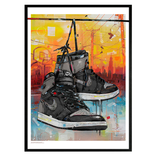 Nike Air Jordan 1 powerlines shadow 1.0 Druck 50x70 cm - gerahmt und signiert