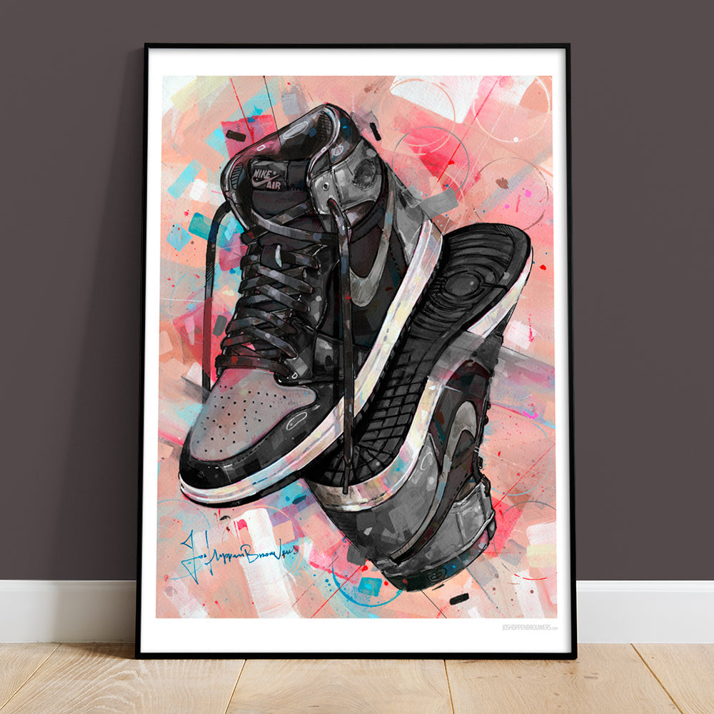 Nike Air Jordan 1 upside down shadow 1.0 print 50x70 cm - ingelijst & gesigneerd