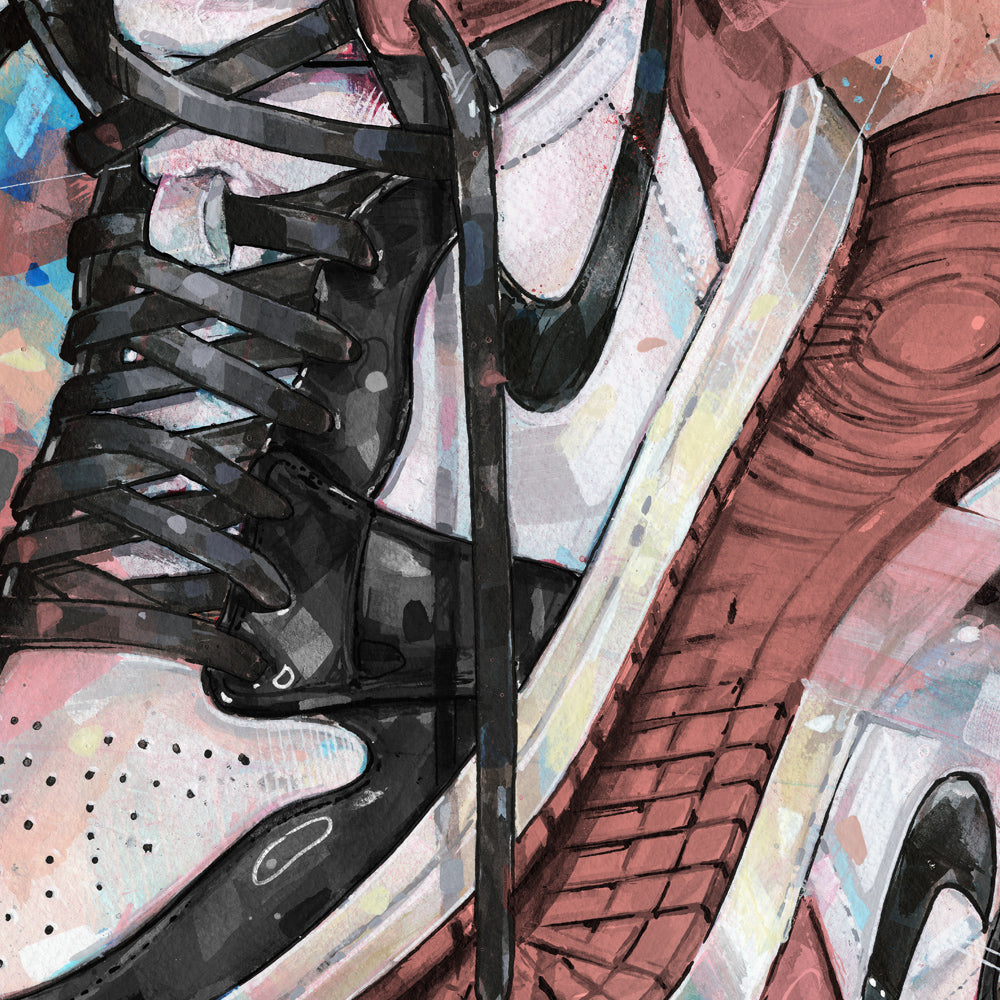 Nike Air Jordan 1 upside down rust pink print 50x70 cm - ingelijst & gesigneerd