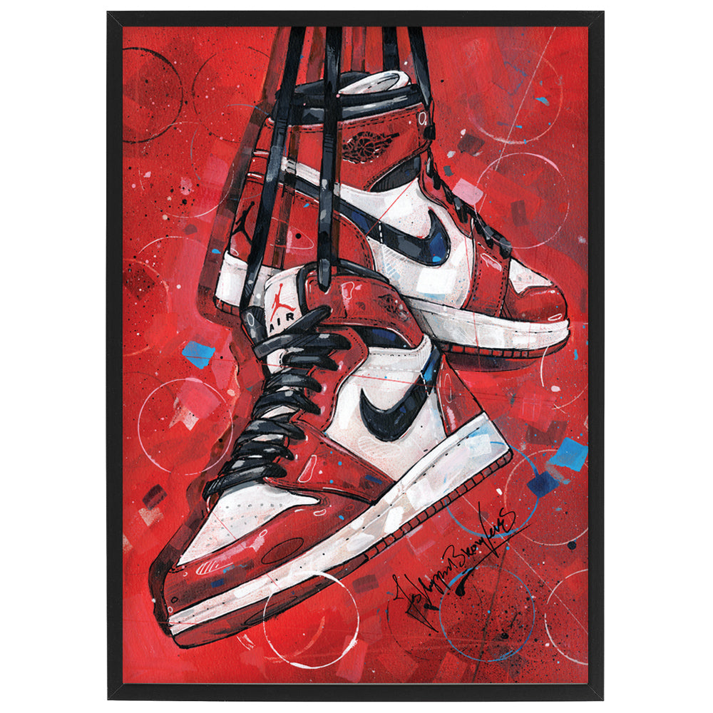 Nike Air Jordan 1 retro Chicago estampado 29,7x42 cm (A3) - enmarcado y firmado